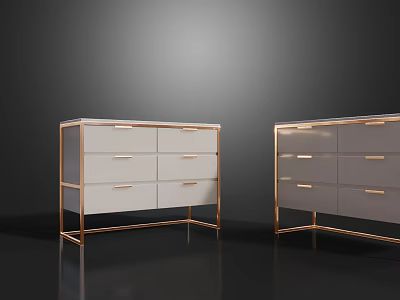 Modern Console Cabinet And Side Cabinet With Golden Metal Frame And White Storage Drawers 3d model