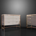 Modern Console Cabinet And Side Cabinet With Golden Metal Frame And White Storage Drawers