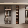 Modern Wardrobe Interior Design With Glass Doors Hanging Clothes And Storage Shelves