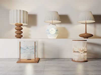 Modern Table Lamps With Wooden Ceramic Bases And Fabric Shades For Home Decor 3d model
