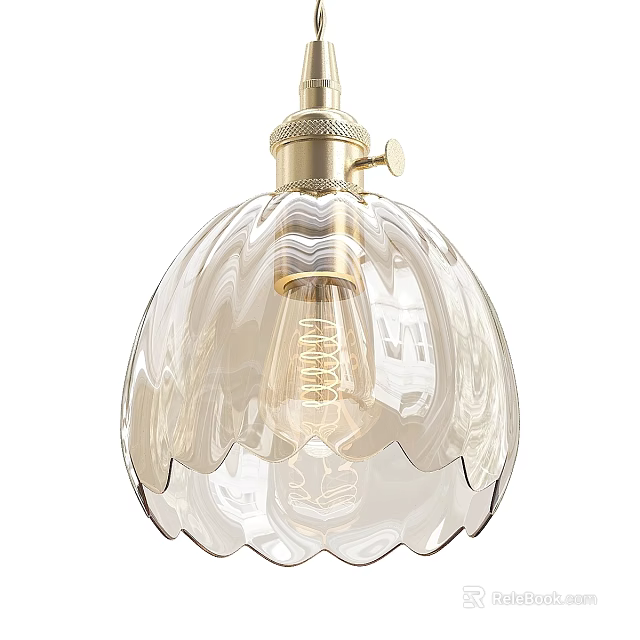Elegant Transparent Glass Chandelier With Gold Metal Accent And Decorative Pattern 3d model 