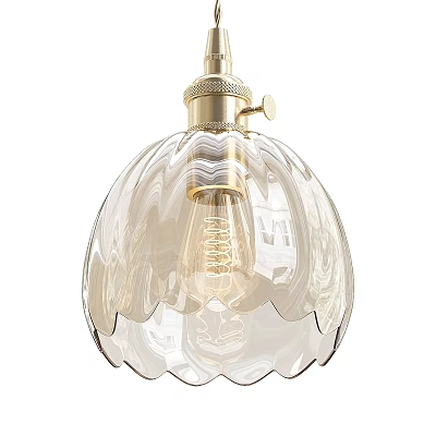 Elegant Transparent Glass Chandelier With Gold Metal Accent And Decorative Pattern 3d model