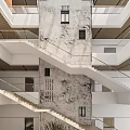 Modern Architectural Interior Design With Wooden Grilles Staircase Textured Wall And Windows