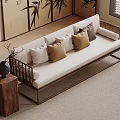 Traditional Daybed With White Cushion Brown Gray Pillows Metal Frame And Wooden Stool