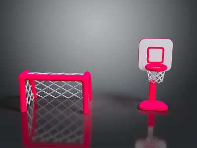 Pink Soccer Goal And Basketball Hoop Toy Equipment With Net 3d model