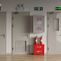 Fire Safety Setup With Exit Doors Exit Signs Fire Extinguishers And Hydrant 3d model