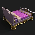 Elegant Single Bed with Purple Mattress Gold Accents and Decorative Pillows