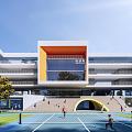 Modern style primary and secondary school teaching building wind and rain playground sports ground 3d model