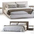 Elegant Modern Double Bed With Neutral Bedding Headboard And Nightstand Design 3d model