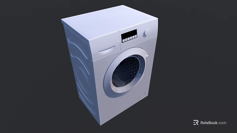 White Front Load Washing Machine With Digital Display And Control Panel 3d model 