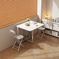 Modern Foldable Table And Chairs By Window With Wooden Blinds Fruit Green Plant