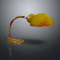 Yellow Table Lamp Featuring Red Yellow Textured Pole Round Gourd Shaped Shade And Yellow Base