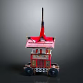 Ancient Traditional Carriage With Red Roof Decorative Elements And Black Wheels