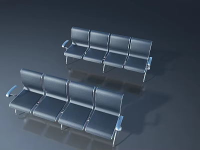 Dark Blue Waiting Chairs With Metal Armrests And Black Seats On Dark Background 3d model