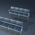 Dark Blue Waiting Chairs With Metal Armrests And Black Seats On Dark Background
