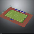 Football Field Sports Facility With Green Lawn White Lines Red Track Blue Seats Green Fence