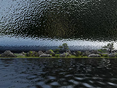 Tranquil Garden Miniature with Rocks Green Plants and Trees on Water Surface 3d model