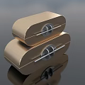 Golden Two Stacked Lockers Featuring Circular Locks And Mountain Water Reflection