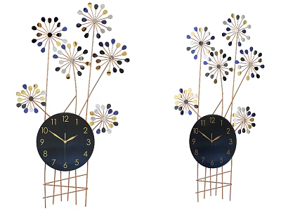 Decorative Black Clock With Floral Metal Frame Gold Blue White Artistic Design 3d model