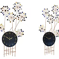 Decorative Black Clock With Floral Metal Frame Gold Blue White Artistic Design