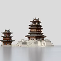 Ancient Chinese Architecture With Multi Layered Structure Overhanging Eaves And Stone Platform Base 3d model