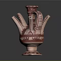 Traditional Ceramic Sculpture Carving With Multiple Spouts And Red Artistic Patterns