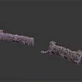 Architectural Stone Walls With Decorative Tops Two Separate Sections And Small Green Plants