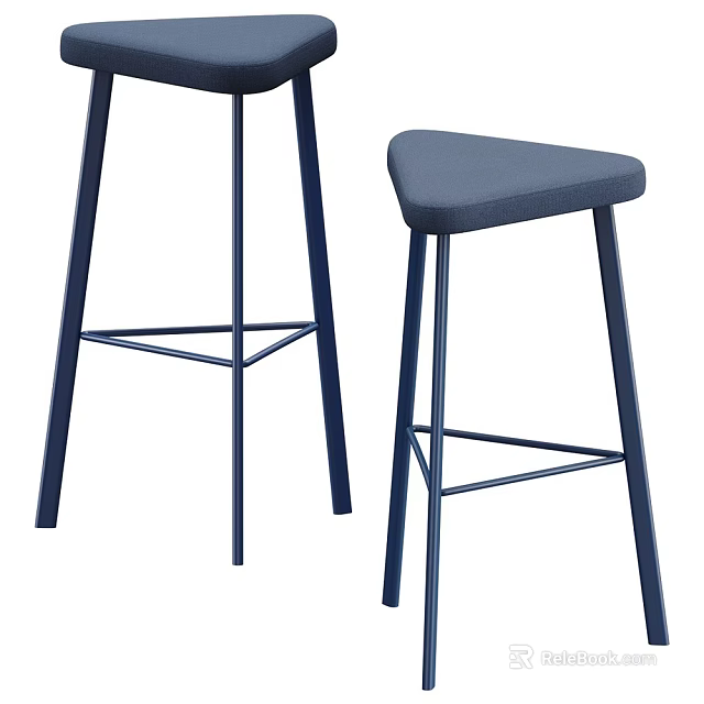 Modern Navy Blue Stools With Upholstered Seat And Sturdy Metal Frame Design 3d model 