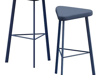 Modern Navy Blue Stools With Upholstered Seat And Sturdy Metal Frame Design 3d model