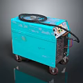 Blue Industrial Welding Machine With Black Coil Mobile Wheels Control Panel And Cables 3d model