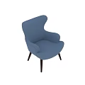 Elegant Blue Upholstered Accent Chair with High Wing Back and Wooden Legs Design