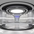 Modern Circular Reception Desk With White Black Marble Surfaces Plants And Lighting