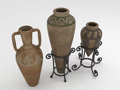 Decorative Indoor Plants in Artistic Ceramic Vases on Intricate Iron Stands 3d model