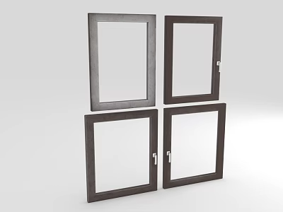 Four Dark Frame Casement Windows With Glass Panels And Lockable Handles 3d model