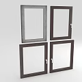Four Dark Frame Casement Windows With Glass Panels And Lockable Handles 3d model