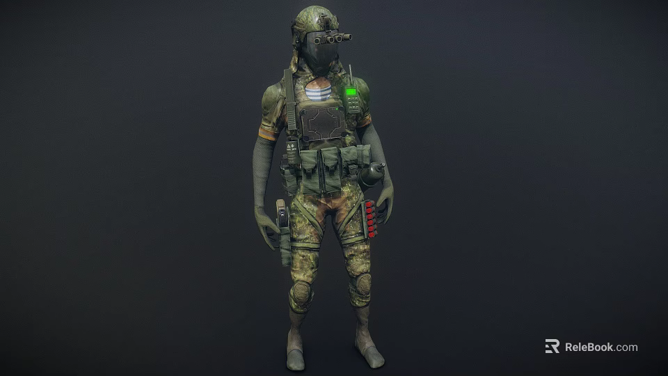 A Man In Military Camouflage Uniform With Helmet Mask And Tactical Gear 3d model 