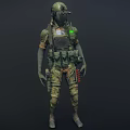 A Man In Military Camouflage Uniform With Helmet Mask And Tactical Gear
