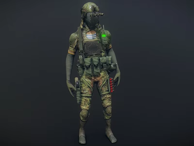A Man In Military Camouflage Uniform With Helmet Mask And Tactical Gear 3d model