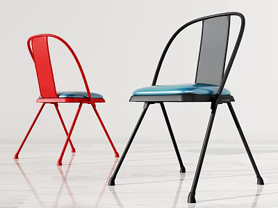 Modern Red And Black Dining Chairs With Curved Backrest Blue Seats Metal Legs 3d model
