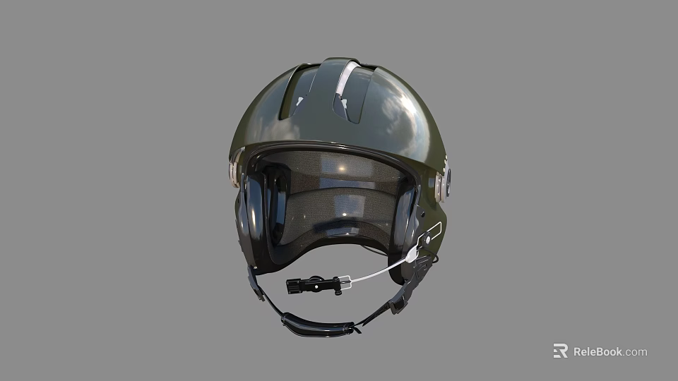 Green Tactical Helmet With Protective Visor And Communication Microphone System 3d model 