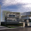 Modern Sales Office Building With Green Roof And Landscaped Urban Surroundings