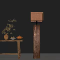 Rustic Wooden Floor Lamp With Natural Linen Shade In Cozy Home Setting