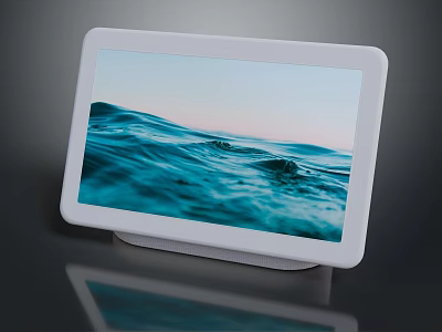 White Tablet With Ocean Wave Screen Display On Black Surface Stand 3d model