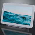 White Tablet With Ocean Wave Screen Display On Black Surface Stand 3d model