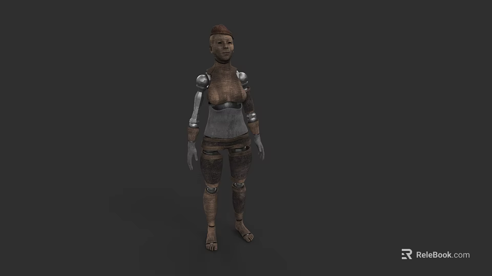 Game Fantasy Character Featuring Brown Hair And Metal Leather Shoulder Chest Leg Armor 3d model 