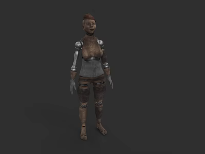 Game Fantasy Character Featuring Brown Hair And Metal Leather Shoulder Chest Leg Armor 3d model