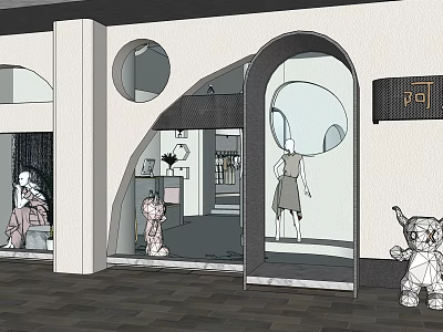 Modern Clothing Store Front With Arched Doorway Stylish Window Display And Mannequins 3d model