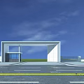 Modern Entrance Gate With White Architectural Structure Glass Door And Blue Sky