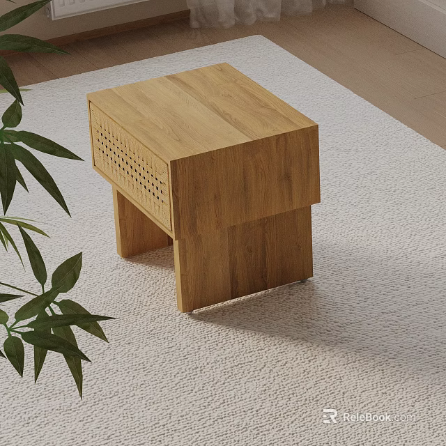 Minimalist Wooden Bedside Table With Perforated Side Design And Natural Texture 3d model 