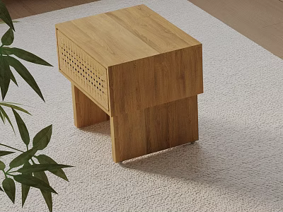 Minimalist Wooden Bedside Table With Perforated Side Design And Natural Texture 3d model